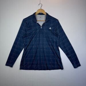 Adidas Golf Climacool Pullover Women L Navy Plaid Quarter Zip Stretch Top